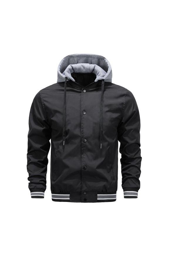 Men's Lightweight Casual Jacket Hooded Windbreaker Full Zip Up Baseball Coat for Outdoor Sports and Daily Wear