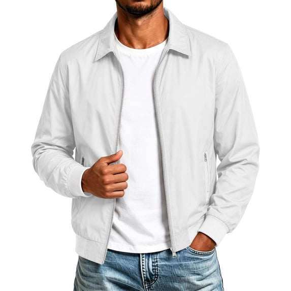 Men's Lightweight Casual Jacket Zip Up Jacket with Ribbed Cuffs and Collar, Long Sleeve Harrington Jacket with Zipper Pockets for Spring Fall Everyday Wear
