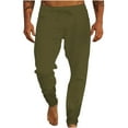 Men's Lightweight Cotton Linen Pants Casual Solid Elastic Waist Drawstring Beach Yoga Lounge