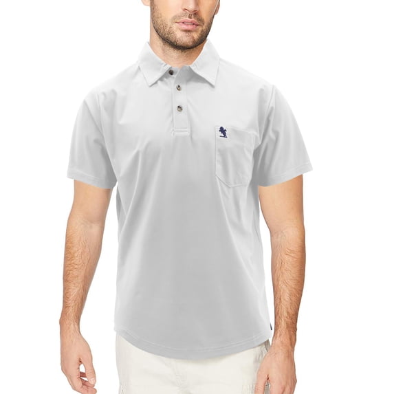 Men's Lightweight Elastic Nylon Blend Short Sleeve Embroidered Logo Polo Shirt (KC 1205 White, L)