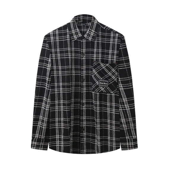 Men's Lightweight Flannel Shirt Button Down Regular Fit Long Sleeve Plaid Flannel Casual Shirts Blouse Black M
