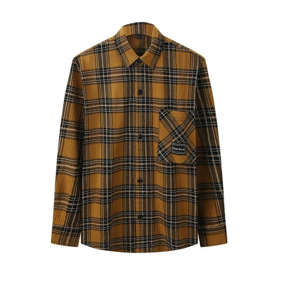 Men's Lightweight Flannel Shirt Button Down Regular Fit Long Sleeve Plaid Flannel Casual Shirts Blouse Brown XL