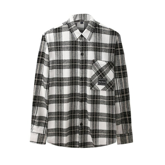 Men's Lightweight Flannel Shirt Button Down Regular Fit Long Sleeve Plaid Flannel Casual Shirts Blouse White M