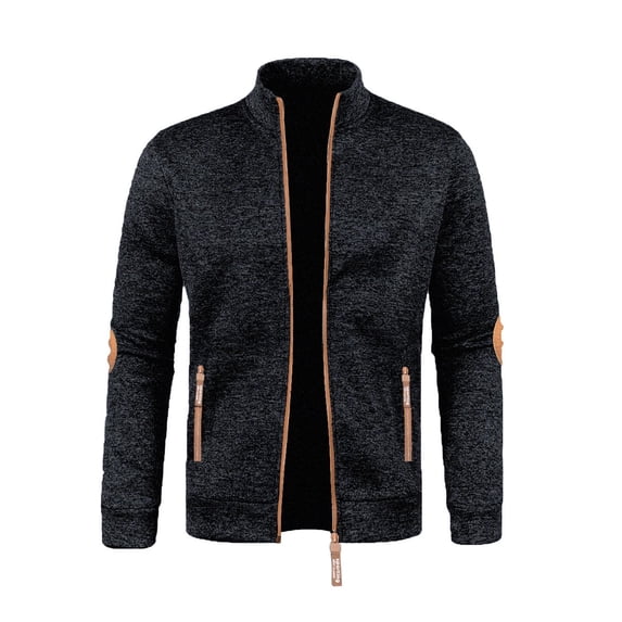 Men's Lightweight Fleece Full Zip Jacket Stand Collar Soft Warm Windproof Casual Coat with Zipper Pockets