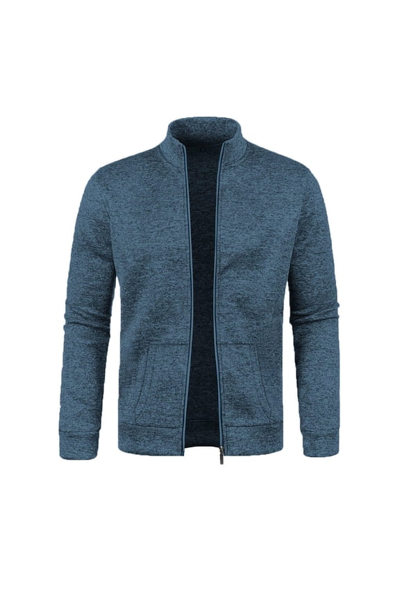 Men's Lightweight Fleece Full Zip Jacket Stand Collar Soft Warm Windproof Coat with Pockets for Outdoor