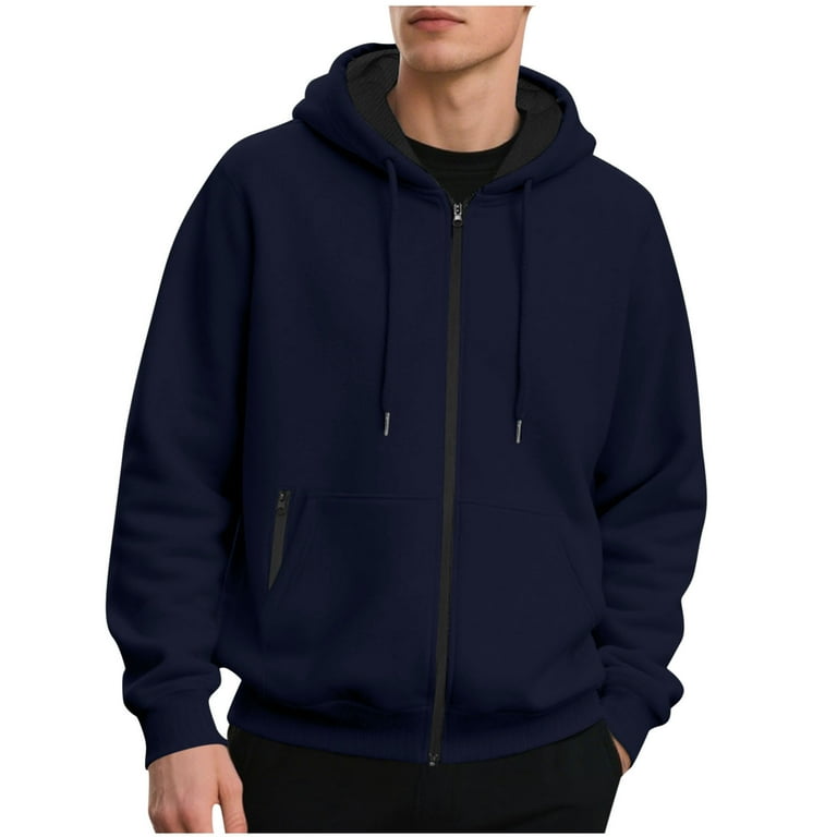 Men's Lightweight Fleece Hoodie Full-Zip Jacket with Drawstring