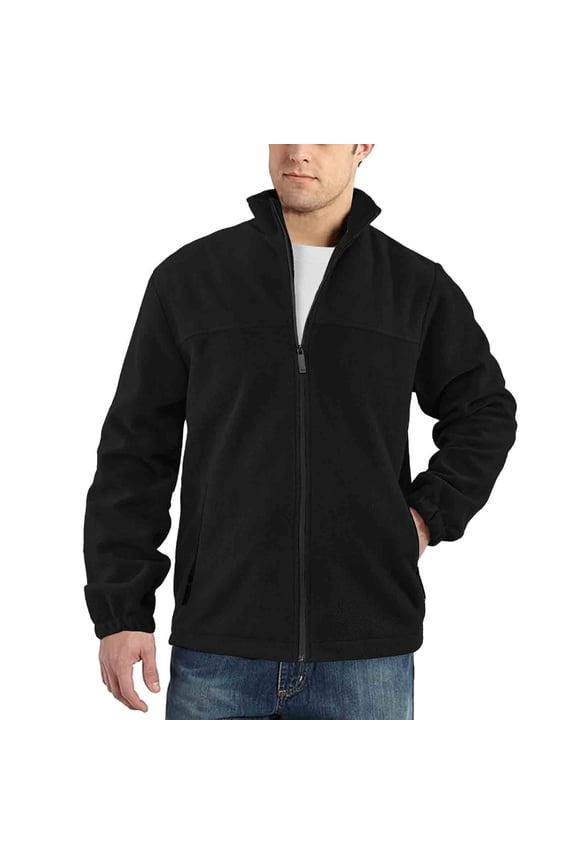 Men’s Lightweight Fleece Jacket Zip‑Up Coat, Stand Collar Hood‑Less Warm Polar Fleece Outwear with Zipper Pockets for Hiking Golf Travel Commute Winter Work