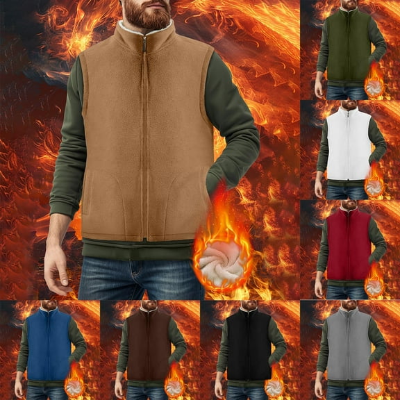 Men's Lightweight Fleece Vest Sleeveless Zip Up Jacket Casual Warm Winter Outerwear Vests With Pockets