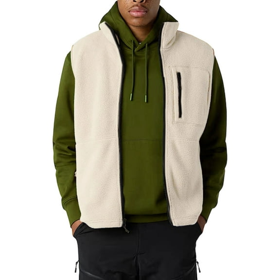 Men's Lightweight Fleece Vest Sleeveless Zip Up Warm Jacket White S