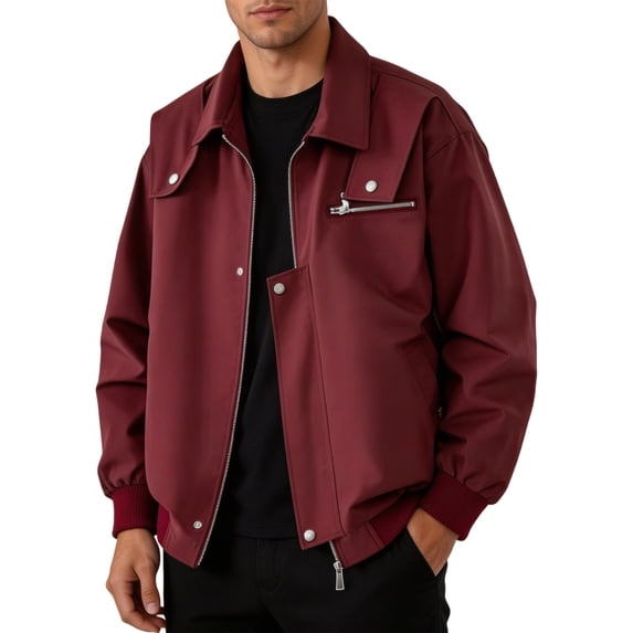Men's Lightweight Flight Bomber Jacket Casual Workwear Windbreaker Zip Up Coat Spring Fall Streetwear with Zipper Pockets for Travel Work Size 4XL Red