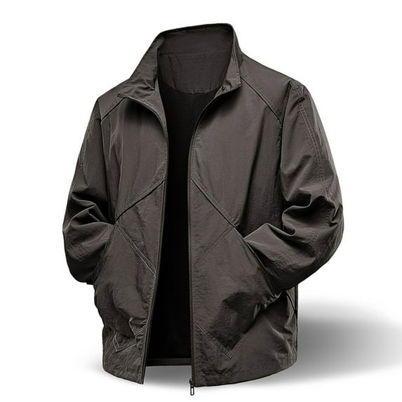Men's Lightweight Full Zip Jackets Windbreaker Water-Resistant Sweatshirt with Stand Collar Packable for Outdoor Golf Casual Wear