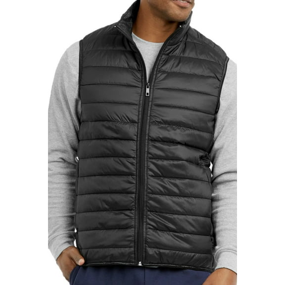 Men's Lightweight Full Zip Puffer Vest, Black L, 1 Count, 1 Pack