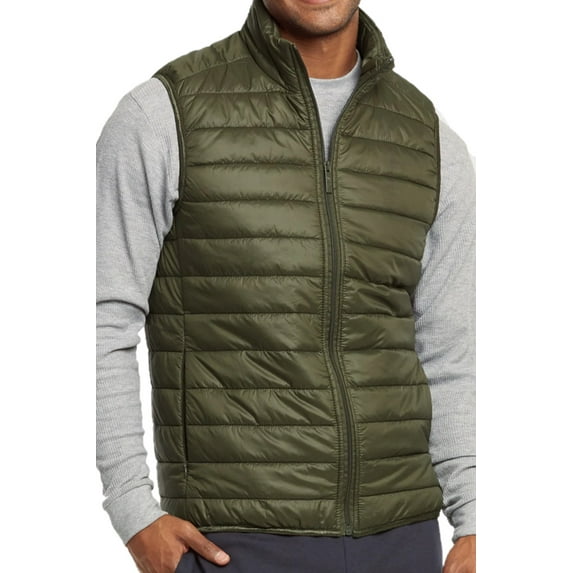 Men's Lightweight Full Zip Puffer Vest, Olive M, 1 Count, 1 Pack