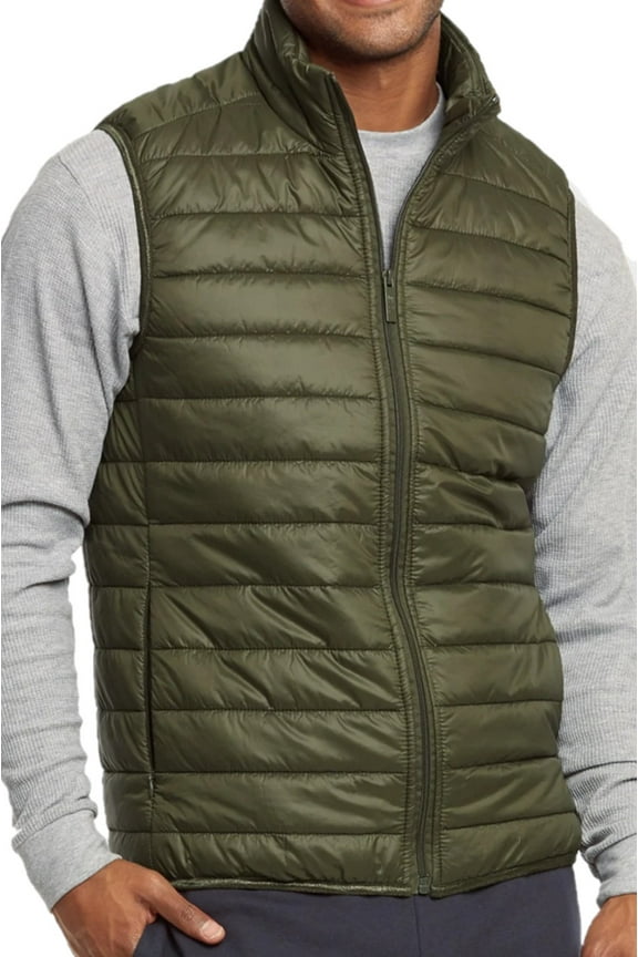 Men's Lightweight Full Zip Puffer Vest, Olive XL, 1 Count, 1 Pack