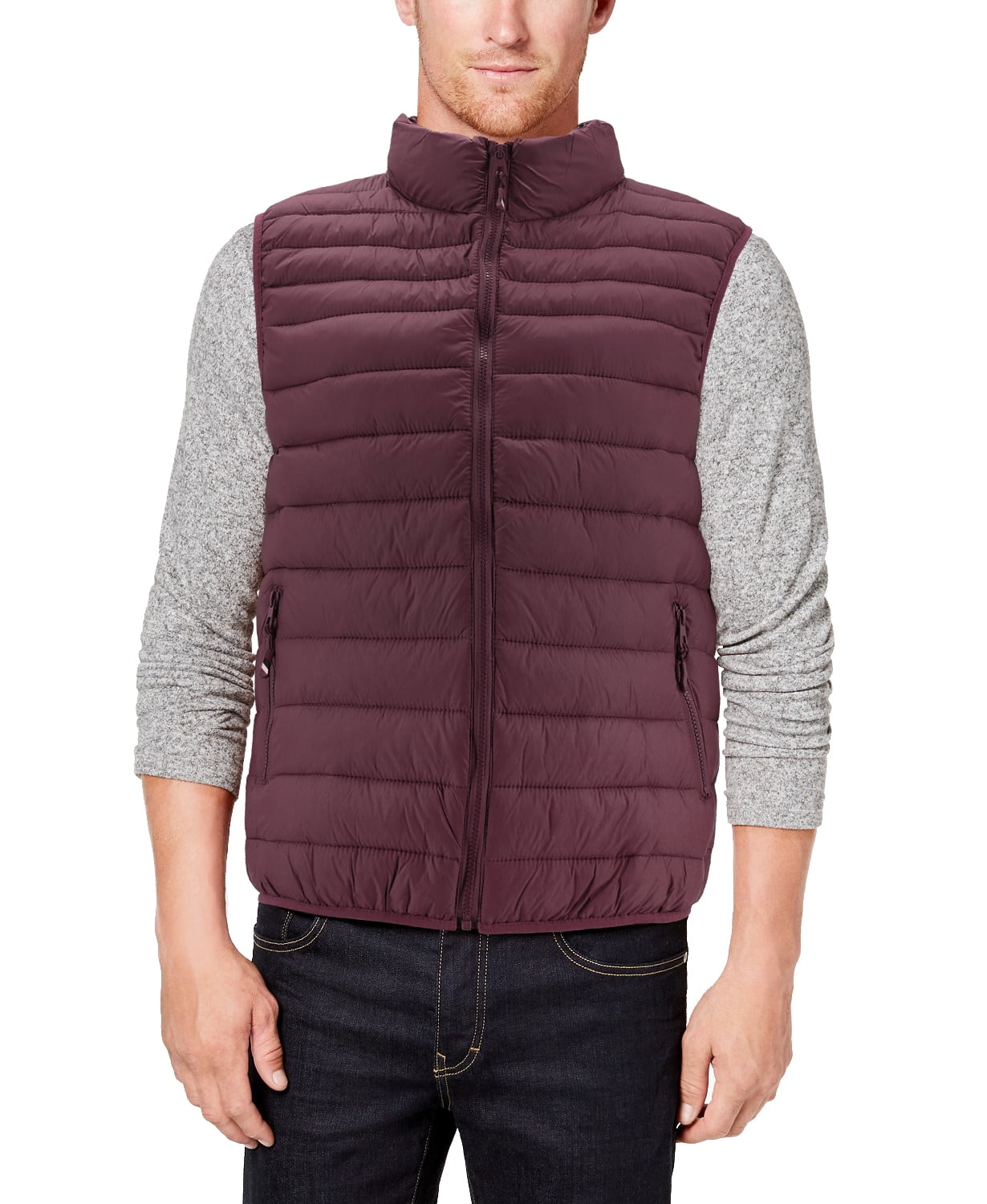 ジャケット・アウター PWA TWO-FACE QUILTED VEST DARK BURGUNDY Men's Lightweight Full Zip Quilted Insulated Water Resistant