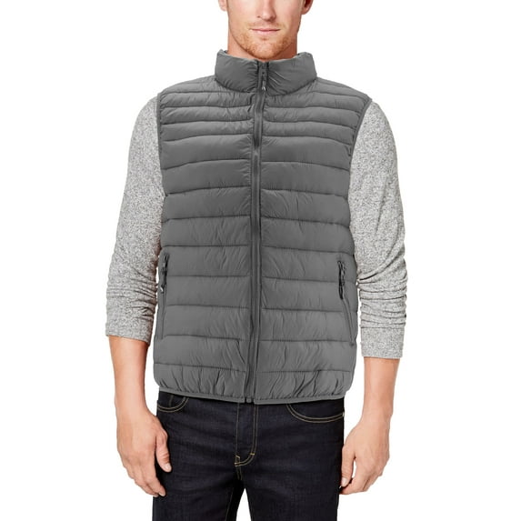 Men's Lightweight Full Zip Quilted Insulated Water Resistant Warm Puffer Vest (Grey, L)