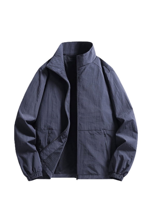Men's Lightweight Full Zip Sports Shell Jacket with Breathable Mesh Lining, Stand Collar Casual Outdoor Windbreaker Coat Big and Tall Size M-3XL Dark Blue