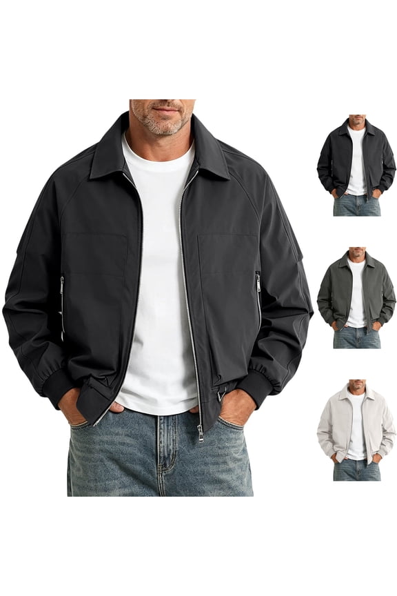 Men's Lightweight Golf Jacket Windproof Bomber Jackets Casual Shell Coat Laydown Collar with Zipper Pockets Ribbed Cuffs Everyday Wear, Black, 3XL