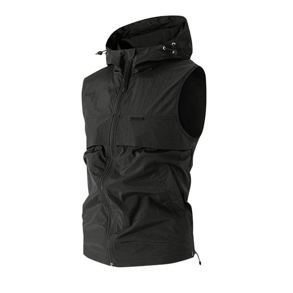 Men's Lightweight Golf Vest Running Hiking Workout Outerwear with Pockets Solid-Color Breathe Hoodies