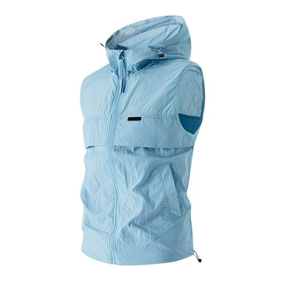 Men's Lightweight Golf Vest Running Hiking Workout Outerwear with Pockets Solid-Color Breathe Hoodies
