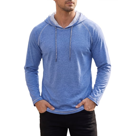 INSPIRE CHIC Men's Hooded Shirt Contrast Stitch Drawstring Long Sleeve Pullover Top S Blue