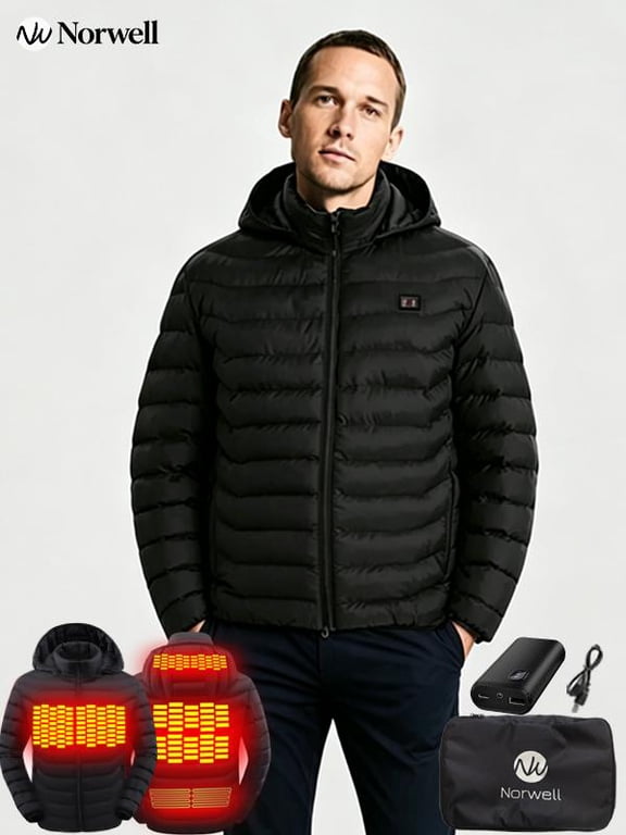 Men's Lightweight Heated Jacket with Battery 5-Zone Electric Puffer Winter Coat for Outdoor Camping Hiking