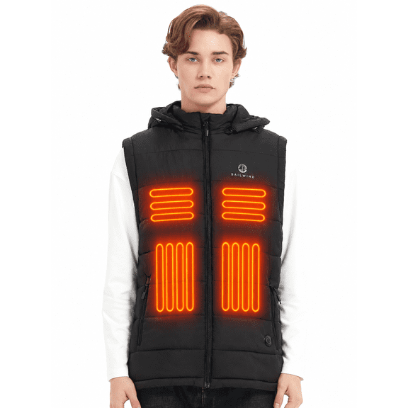 Men's Lightweight Heated Vest With Smart Electric Rechargeable Jacket with Detachable Hood (Battery Included)