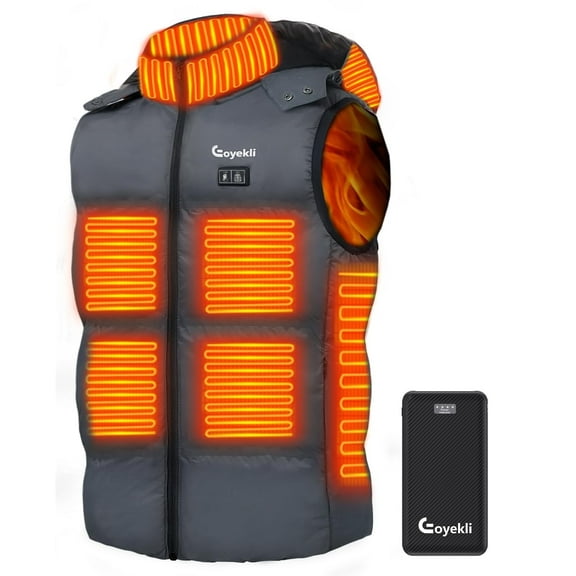 Men's Lightweight Heated Vest with Detachable Hood - Includes 7.4V 16000mAh Battery Pack (Gray,L)