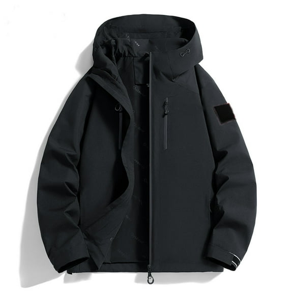 Men's Lightweight Hiking Jackets with Hood Pockets Full Zip Windproof Hoodie Sports Outdoors Coat Windbreaker (4XL, Black)
