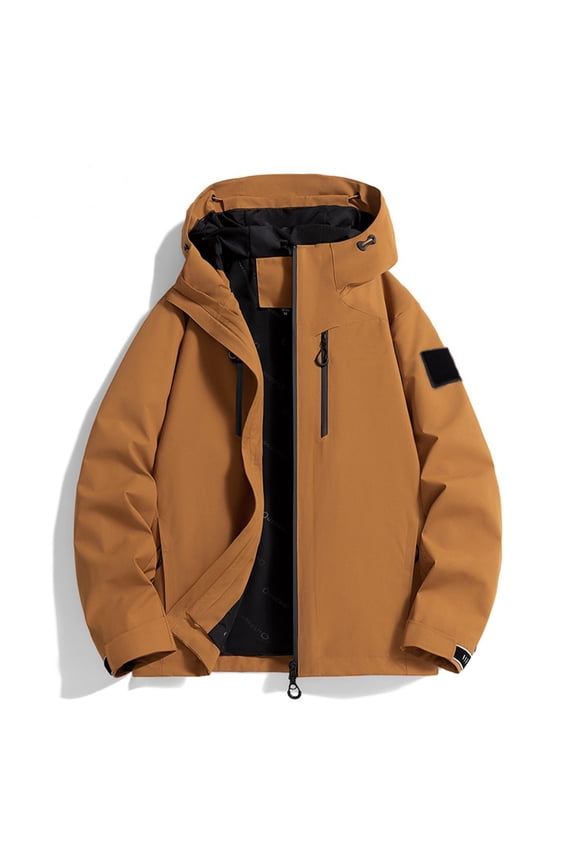 Men's Lightweight Hiking Jackets with Hood Pockets Full Zip Windproof Hoodie Sports Outdoors Coat Windbreaker (L, Orange)