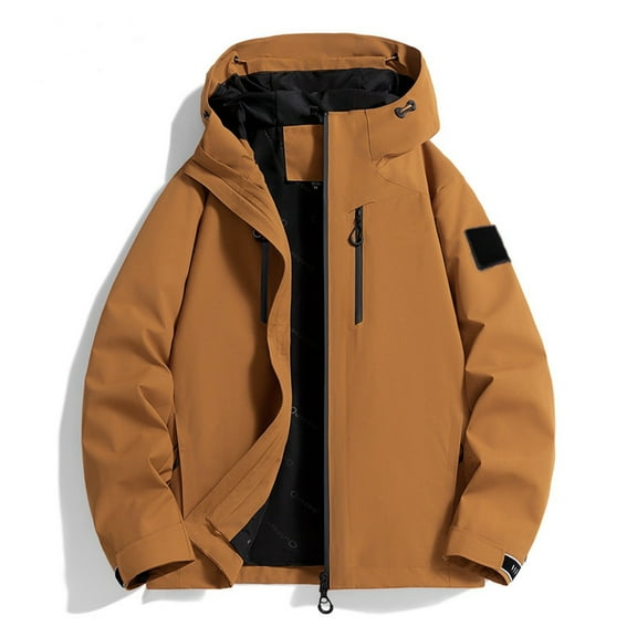 Men's Lightweight Hiking Jackets with Hood Pockets Full Zip Windproof Hoodie Sports Outdoors Coat Windbreaker (XL, Orange)