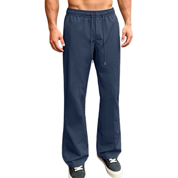 Men's Lightweight Hiking Travel Pants Athletic Outdoor Sports Elastic Waist Quick Dry UPF 50+ Bell Bottom Sweatpants Pockets Navy