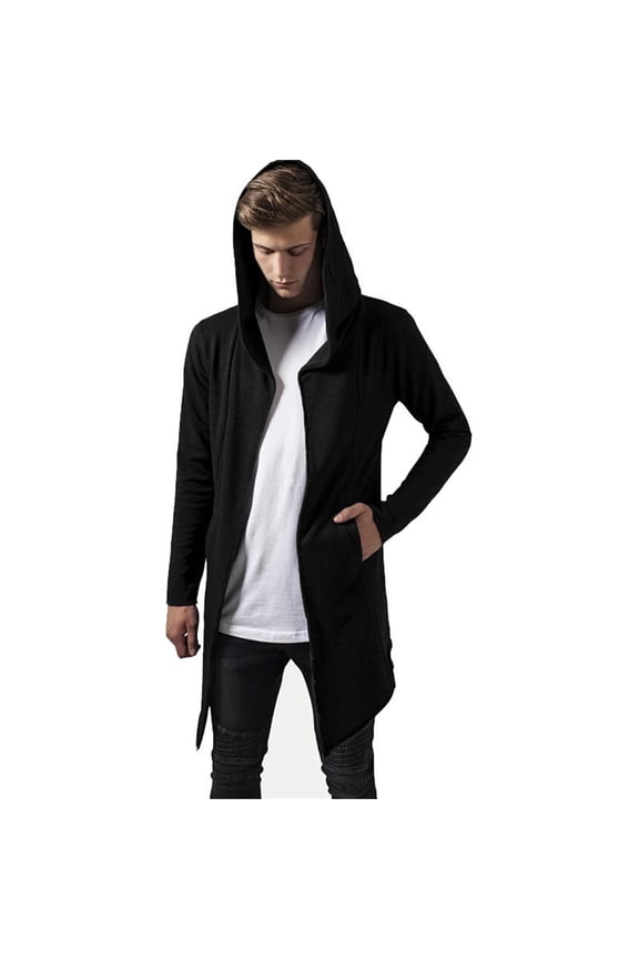 Men's Lightweight Hooded Anorak Jacket Long Open Front Drape Cape Overcoat With Pockets For Outdoor Casual Wear