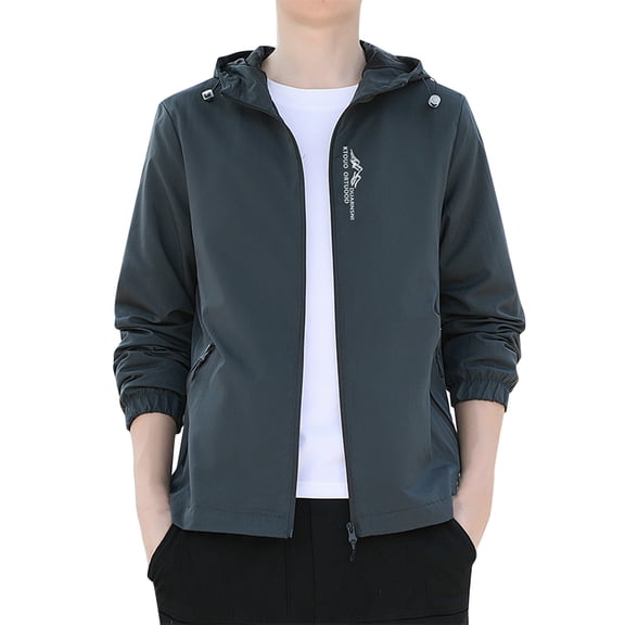 Men's Lightweight Hooded Casual Jacket Long Sleeve Outerwear Coat for Autumn Winter with Zipper Pockets Comfortable Stylish