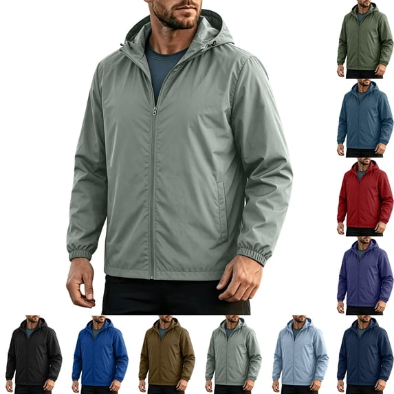 Men's Lightweight Hooded Jacket,Full Zip Windproof Waterproof Casual Outdoor Rain Coat With Elastic Cuffs,Hiking,Cycling,Running, Fishing