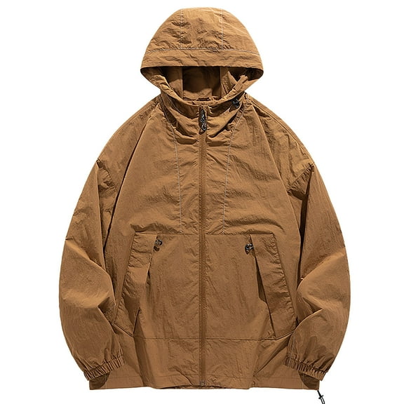 Men's Lightweight Hooded Jacket Windbreaker Outdoor Casual Coat with Zipper Pockets for Spring Autumn Night Visibility