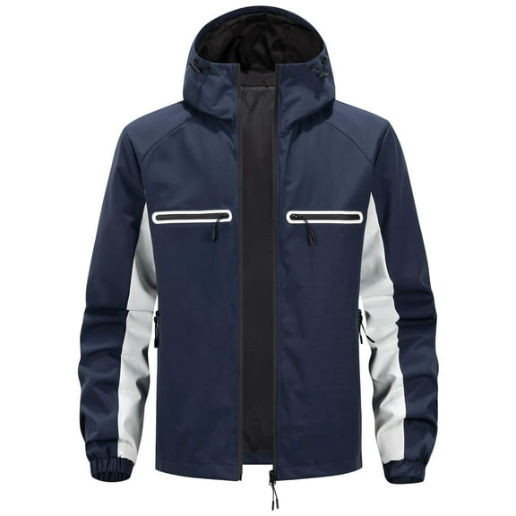 Men's Lightweight Hooded Jacket, Windproof and Waterproof Outdoor Sports Casual Windbreaker Dark Blue XXL