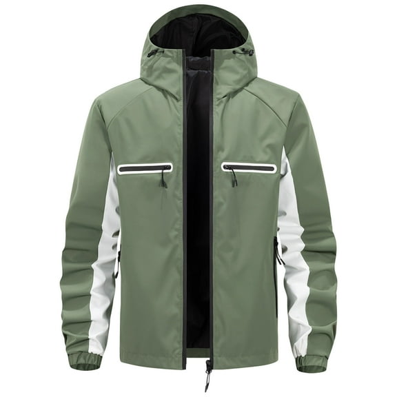 Men's Lightweight Hooded Jacket, Windproof and Waterproof Outdoor Sports Casual Windbreaker Green XS