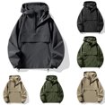 thumbnail image 1 of Men's Lightweight Hooded Rain Jacket Windbreaker, Water Resistant Wind Proof Half Zip Pullover Outdoor Hiking Coat with Zip Pockets, 1 of 5