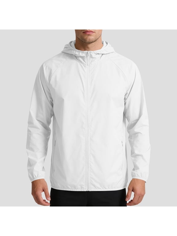 Men's Lightweight Hooded Softshell Jacket Windbreaker for Running Travel Hiking, Windproof Outerwear, Water Repellent ,Zipper Pockets Big and Tall Size M-4XL White