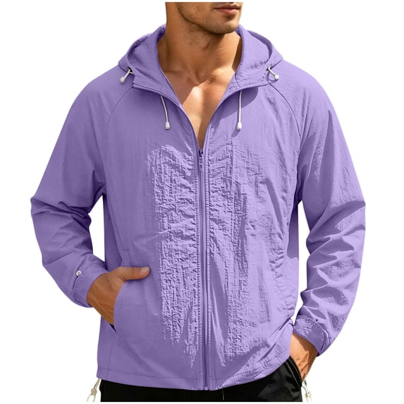 Men's Lightweight Hooded Sun Protection Jacket, 100% Polyamide Breathable Full Zip Up Windbreaker, Casual Outdoor Hiking Travel UV Protection Coat for Men S-3XL