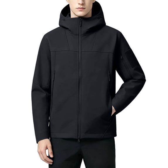 Men's Lightweight Hooded Windbreaker, Breathable Active Performance Waterproof Rain Shell Jacket with Multi Zipper Pockets, Outdoor Outerwear for Work, Commuting,Hiking & Fishing Black