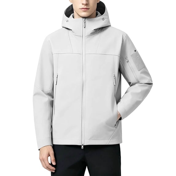 Men's Lightweight Hooded Windbreaker, Breathable Active Performance Waterproof Rain Shell Jacket with Multi Zipper Pockets, Outdoor Outerwear for Work, Commuting,Hiking & Fishing White