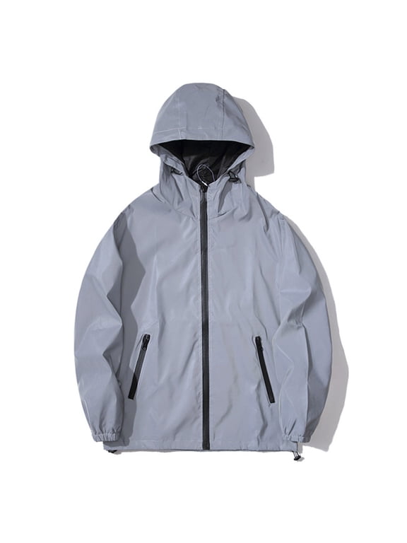 Men's Lightweight Hooded Windbreaker Full Zip Jackets with Elastic Cuff Travel Jogging Jacket Windbreaker Jackets for Men Gray S