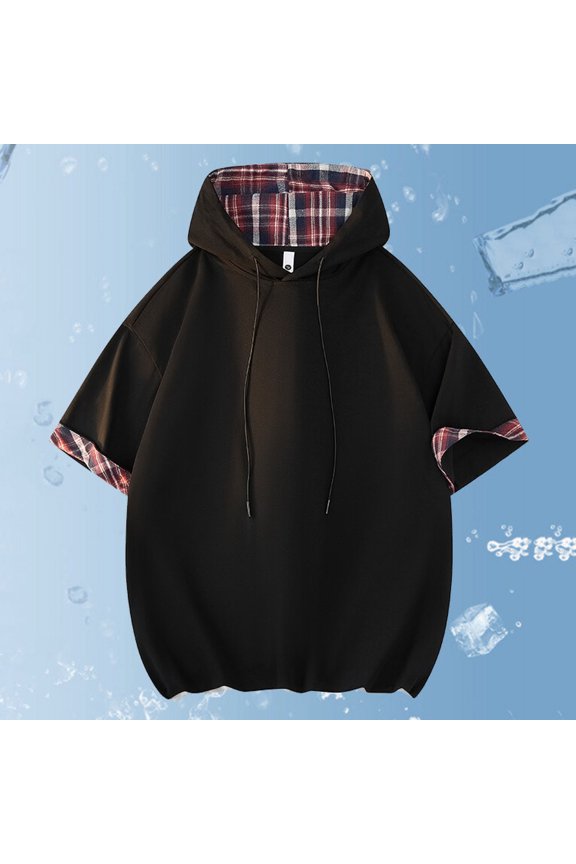 Men's Lightweight Hoodie, Casual Pullover, Short Sleeve, Breathable Mesh Lining, Sporty Fit for Gym & Summer Wear