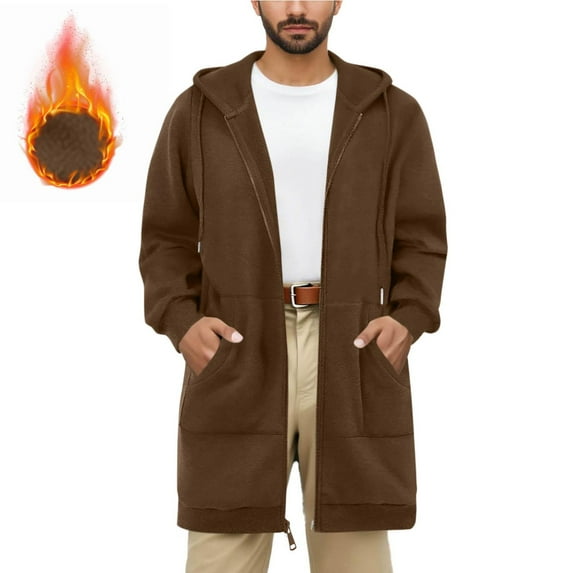 Men's Lightweight Hoodies with Pocket Comfy Linen Blend Spring Fall Tops Button Drawstring Pullover Sweatshirt (2XL, Brown)