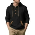 thumbnail image 1 of Men's Lightweight Hoodies with Pocket Comfy Linen Blend Spring Fall Tops Button Drawstring Pullover Sweatshirt (M, Black), 1 of 5