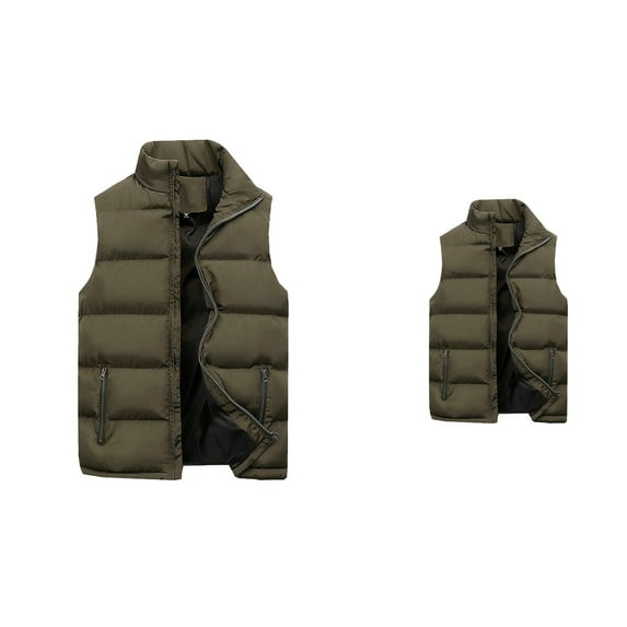 Men's Lightweight Insulated Sleeveless Puffer Vest, Zip-Up Collar Solid Color Casual Outerwear for Outdoor Sports, Hiking, Travel, Daily Wear & Layering All Seasons