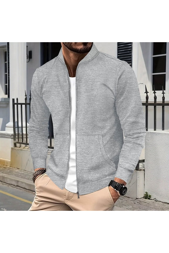 Men's Lightweight Jacket Bomber Casual Zip Up Waffle Knit Coat with Pockets Spring Fall Vintage Style Outdoor Streetwear