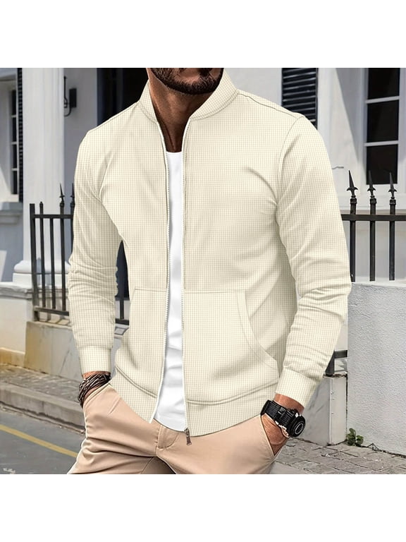 Men's Lightweight Jacket Bomber Casual Zip Up Waffle Knit Coat with Pockets Spring Fall Vintage Style Outdoor Streetwear